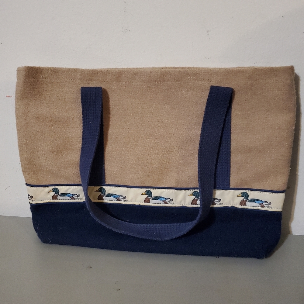 Canvas Tote Bag with Duck Trim - Tan & Navy - Mallard